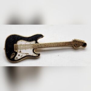 Vintage Future Primitive Black White Gold Tone Guitar Enamel Pin 2.5" USA